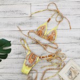 Women Printed Lace-Up Low-Back Sexy Two-Piece Bikini