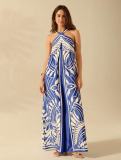 Women Printed Chic Halter Neck Sleeveless Wide-Leg Jumpsuit