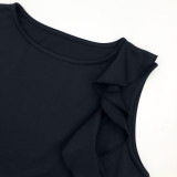 Women Lace-Up Ruffle-Edge Ruched Tank with Bell-Bottom Pants Set
