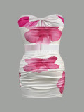 Women Summer Sexy Strapless Top and Gathered Skirt Two-Piece Set