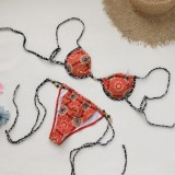 Women Floral Sexy Backless Lace-Up Bikini Swimsuit Two Pieces