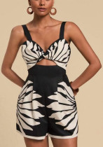 Women Summer Printed Casual Fashion Strap Short Jumpsuit