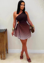 Women Fashion Sexy Solid Sleeveless Slash-Shoulder Cutout Pleated Mini Dress Women Fashion Sexy Solid Sleeveless Slash-Shoulder Cutout Pleated Mini Dress