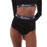 Women Short-Sleeve Crop Dance Yoga Buttoned Square-Neck T-Shirt with Triangle Briefs