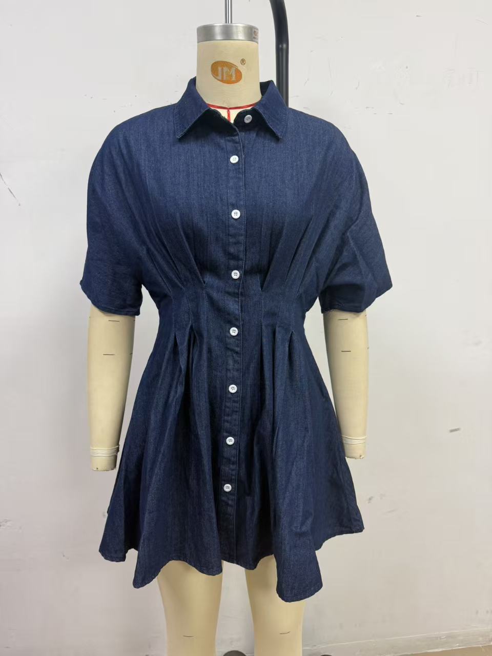 Women spring elegant denim short-sleeved dress
