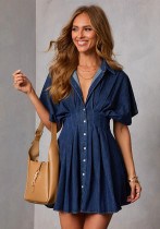 Women spring elegant denim short-sleeved dress Women spring elegant denim short-sleeved dress