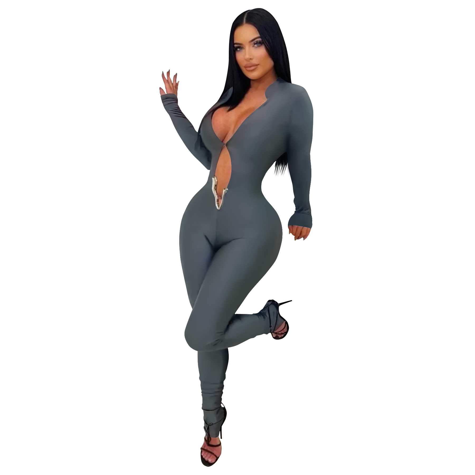 Women sexy V-neck long-sleeved jumpsuit