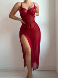 Women sexy lace see-through bodysuit/lingerie two-piece set