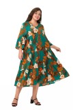 Plus Size Women Spring Summer Round Neck Print Casual Dress
