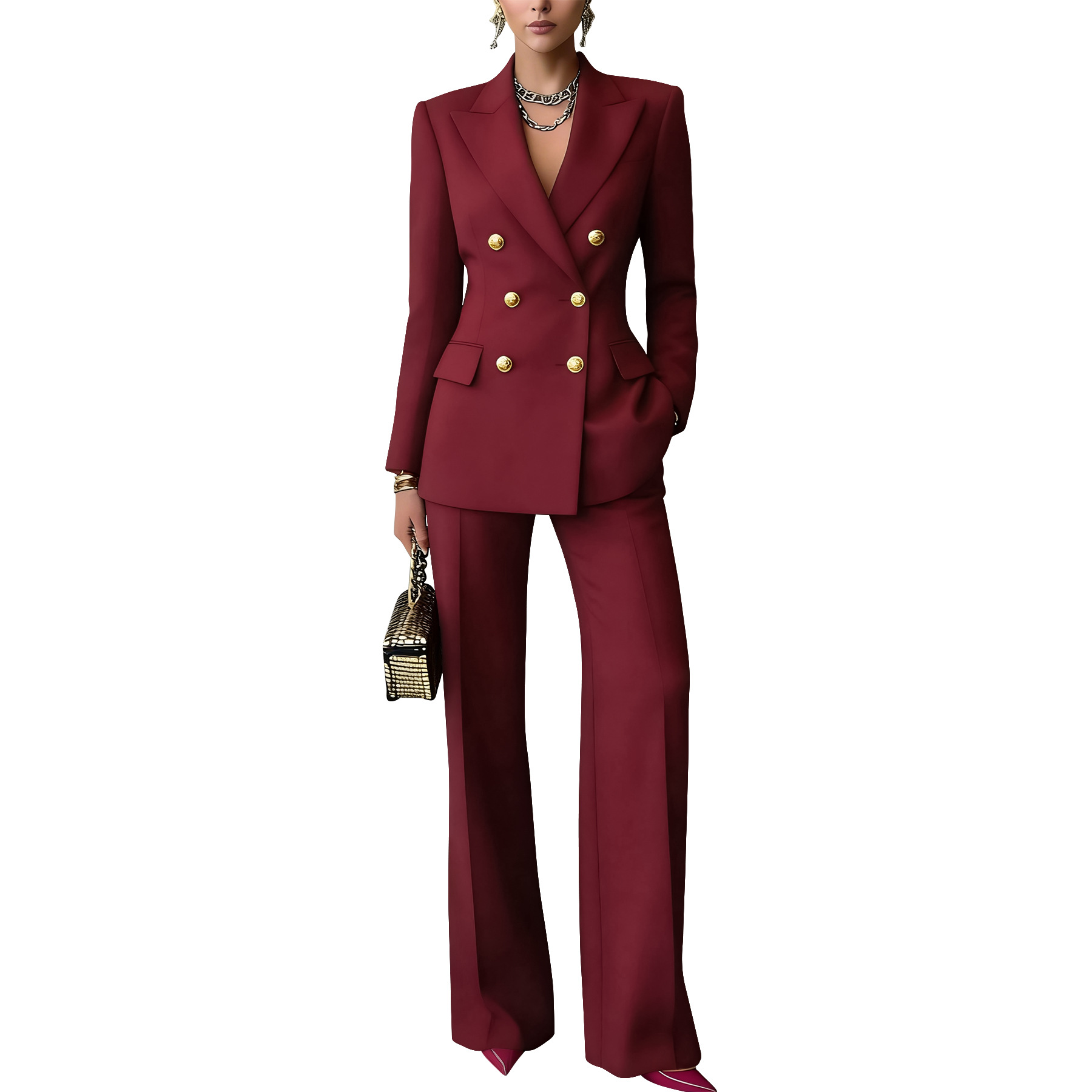 Women button-down collar blazer and Pants two-piece set
