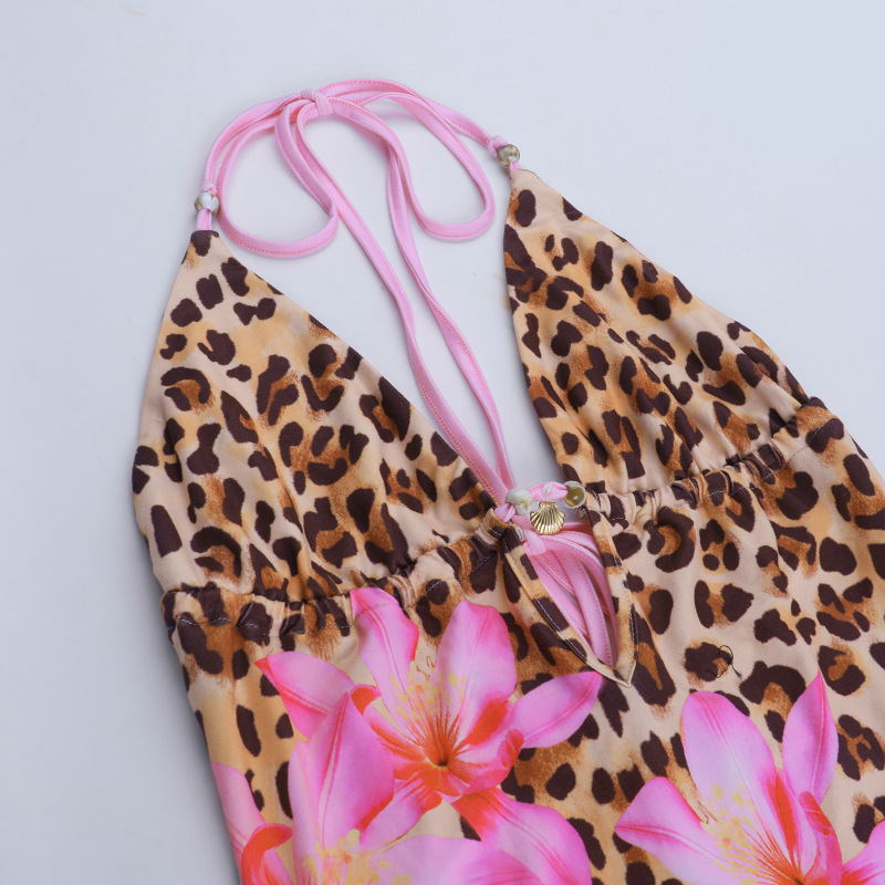 Women Casual Holidays Sexy V-Neck Halter Neck Backless One-Piece Swimsuit
