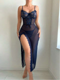 Women sexy lace see-through bodysuit/lingerie two-piece set