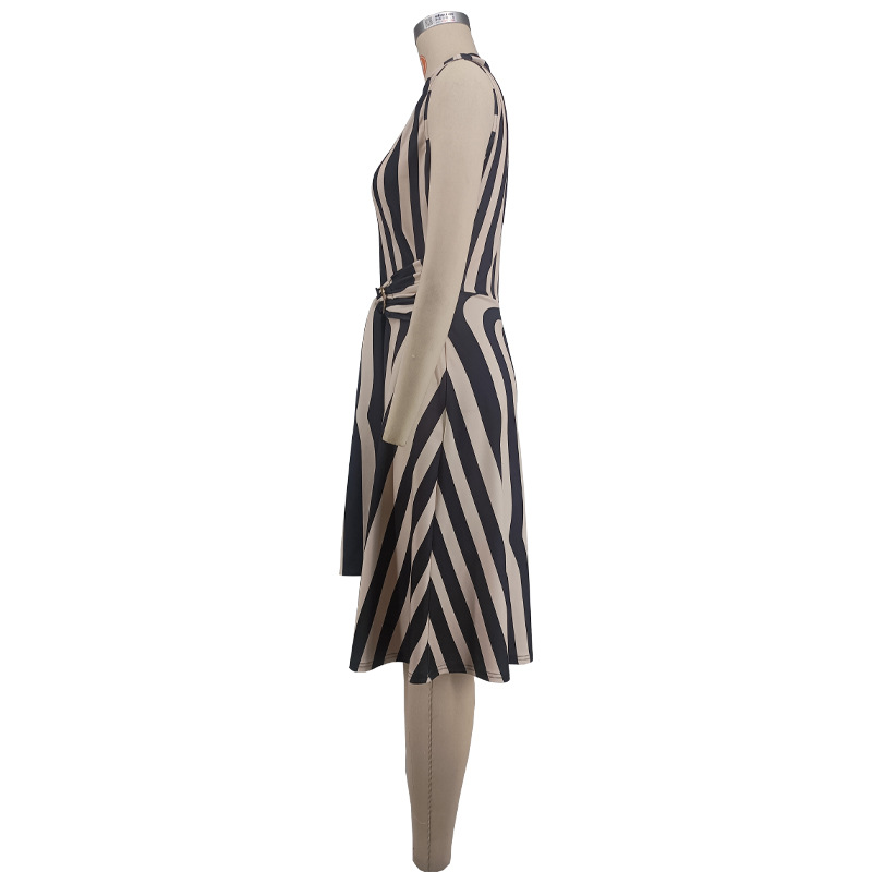 Women Turtleneck Striped Print Sleeveless Dress