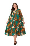 Plus Size Women Spring Summer Round Neck Print Casual Dress