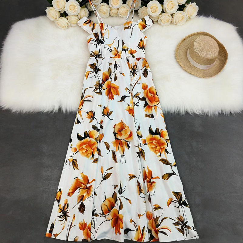 Women Summer Print Sexy Strapless Strap Dress