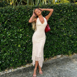 Women V-Neck Halter Neck Sexy Lace Dress