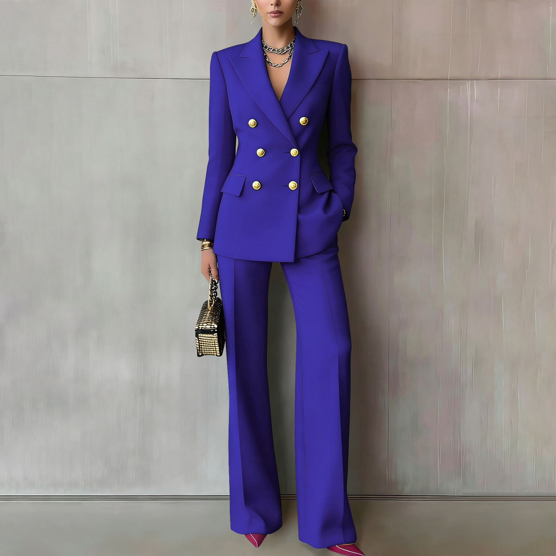 Women button-down collar blazer and Pants two-piece set