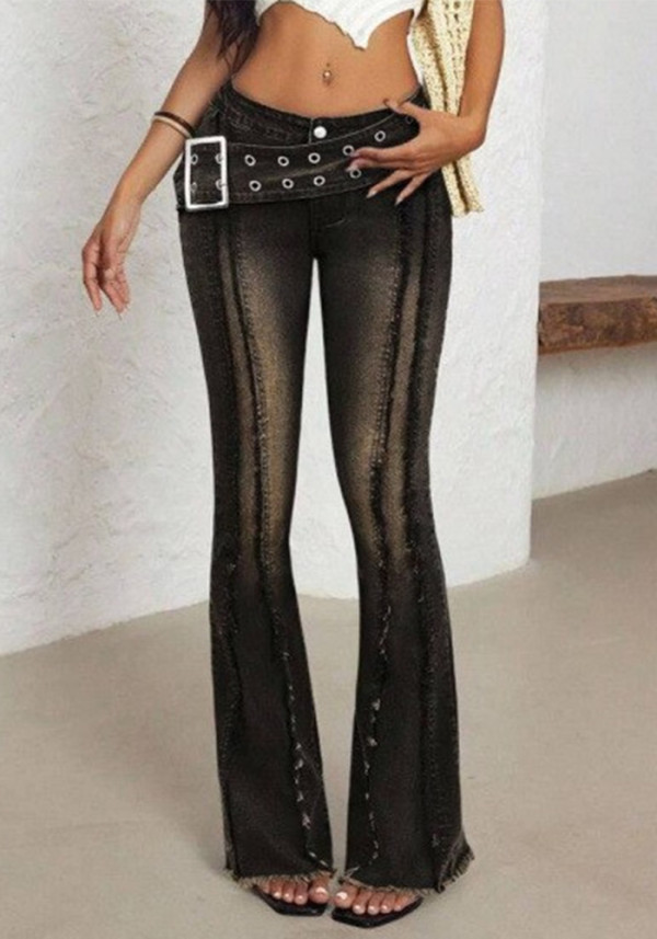 Women frayed denim bell bottom pant
