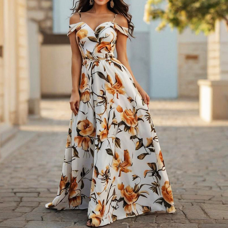 Women Summer Print Sexy Strapless Strap Dress