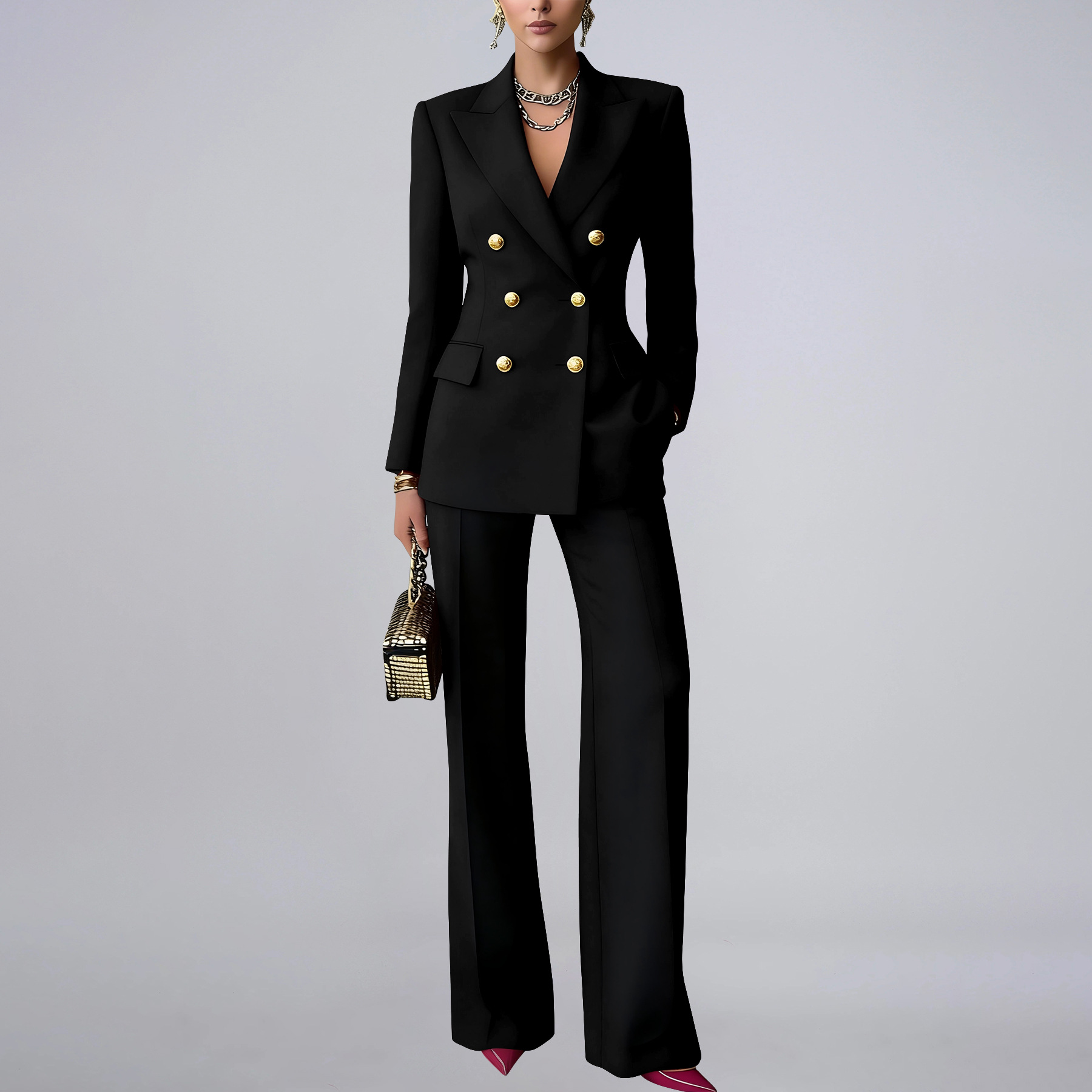 Women button-down collar blazer and Pants two-piece set