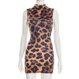 Women Sexy Leopard Print Sleeveless Mini Dress