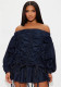Women off-shoulder drawstring long-sleeved denim mini Dress