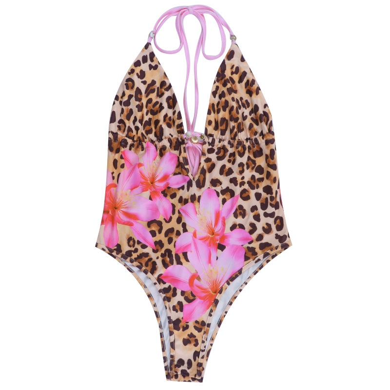 Women Casual Holidays Sexy V-Neck Halter Neck Backless One-Piece Swimsuit