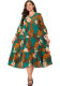 Plus Size Women Spring Summer Round Neck Print Casual Dress