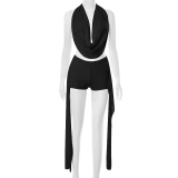 Women slouch Halter Neck sleeveless Backless Top and shorts two-piece suit
