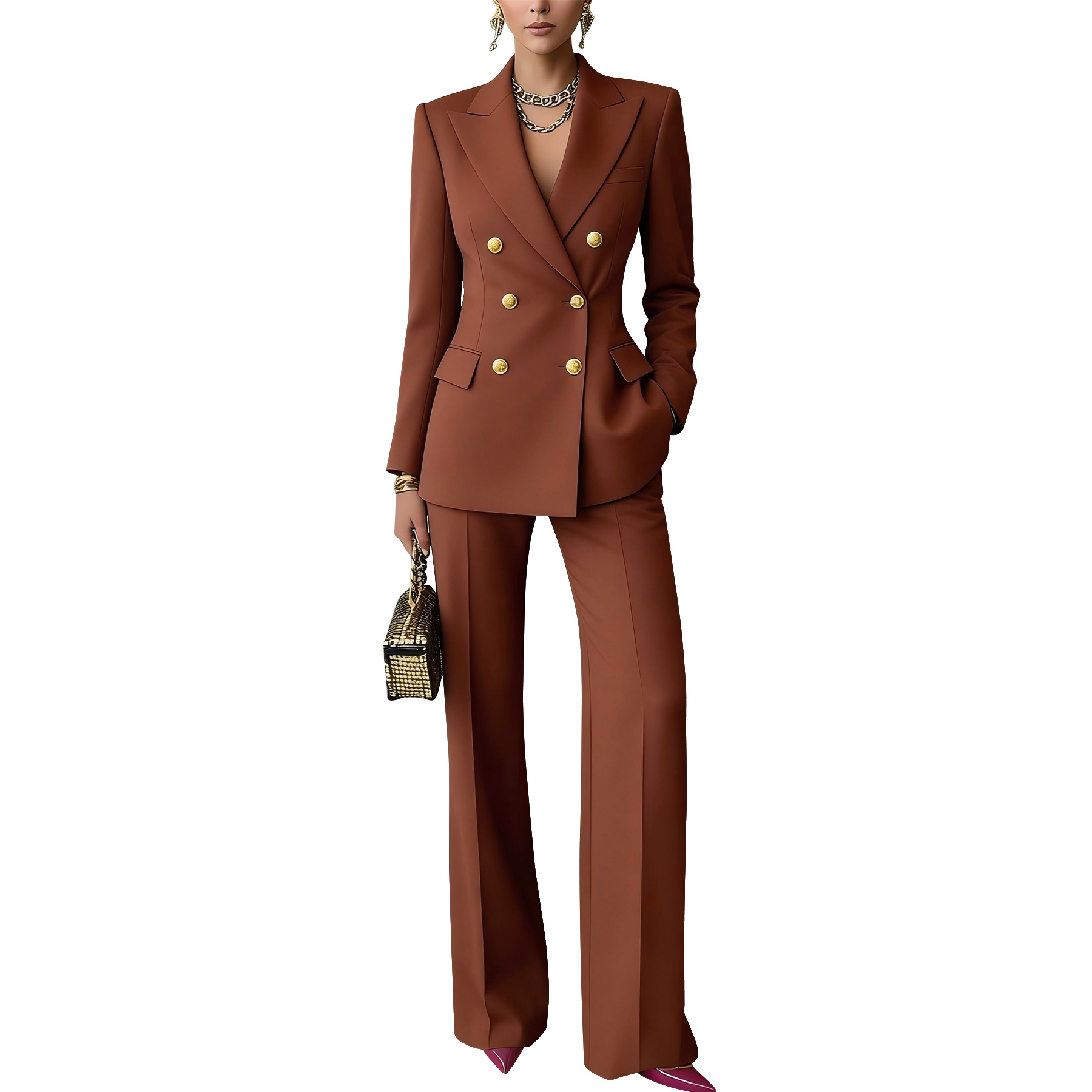 Women button-down collar blazer and Pants two-piece set