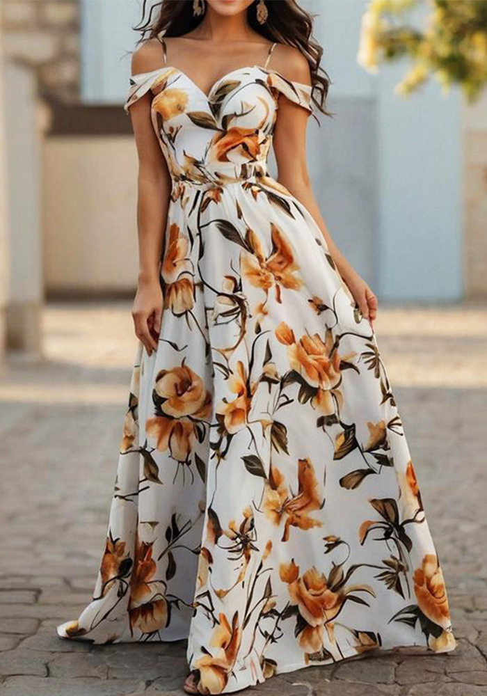 Women Summer Print Sexy Strapless Strap Dress