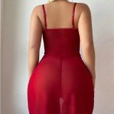 Women sexy lace see-through bodysuit/lingerie two-piece set