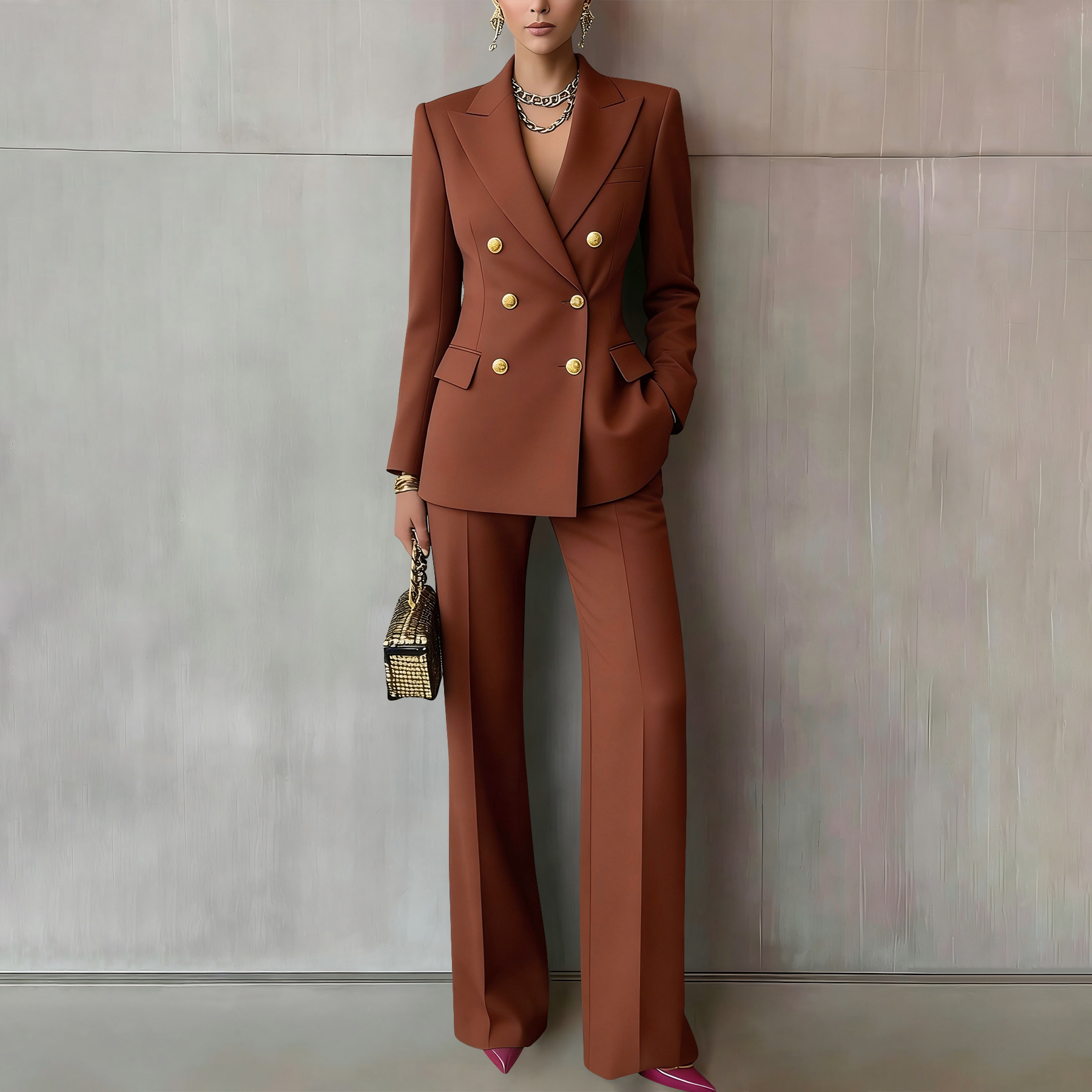 Women button-down collar blazer and Pants two-piece set
