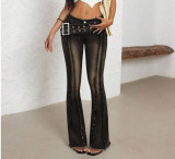 Women frayed denim bell bottom pant