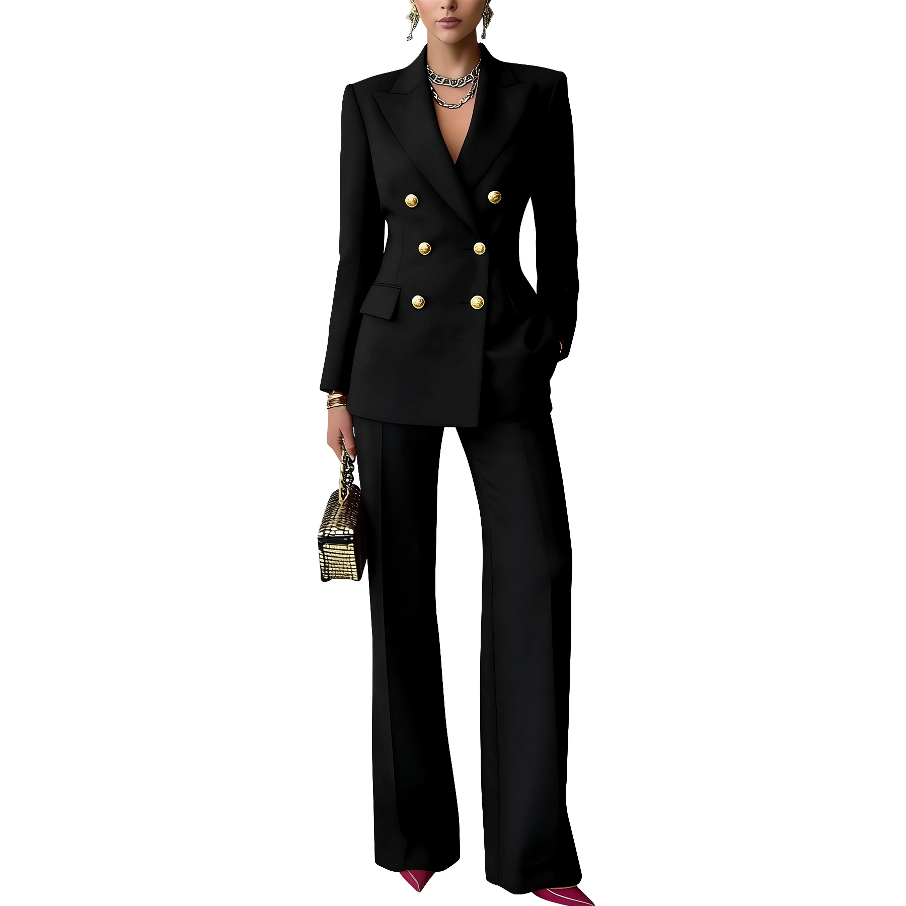 Women button-down collar blazer and Pants two-piece set