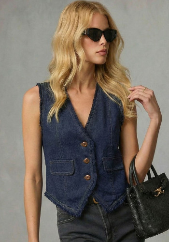 Women sleeveless V-neck top denim Vest