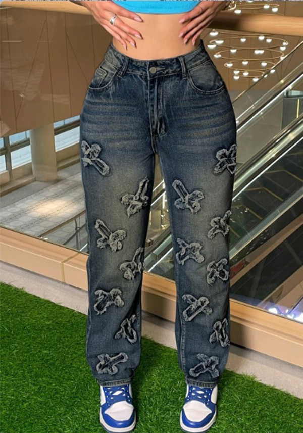 Women Fashionable Appliqué Denim Pant