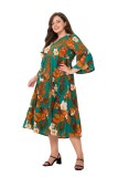 Plus Size Women Spring Summer Round Neck Print Casual Dress