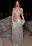 Women Sexy Halter Neck Crop Top and Skirt Two-Piece Set