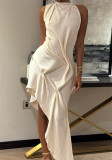 Women Summer Knitting Pleated Irregular Sexy Maxi Dress
