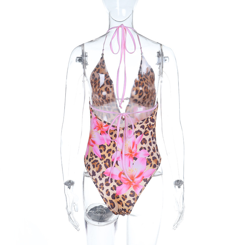 Women Casual Holidays Sexy V-Neck Halter Neck Backless One-Piece Swimsuit