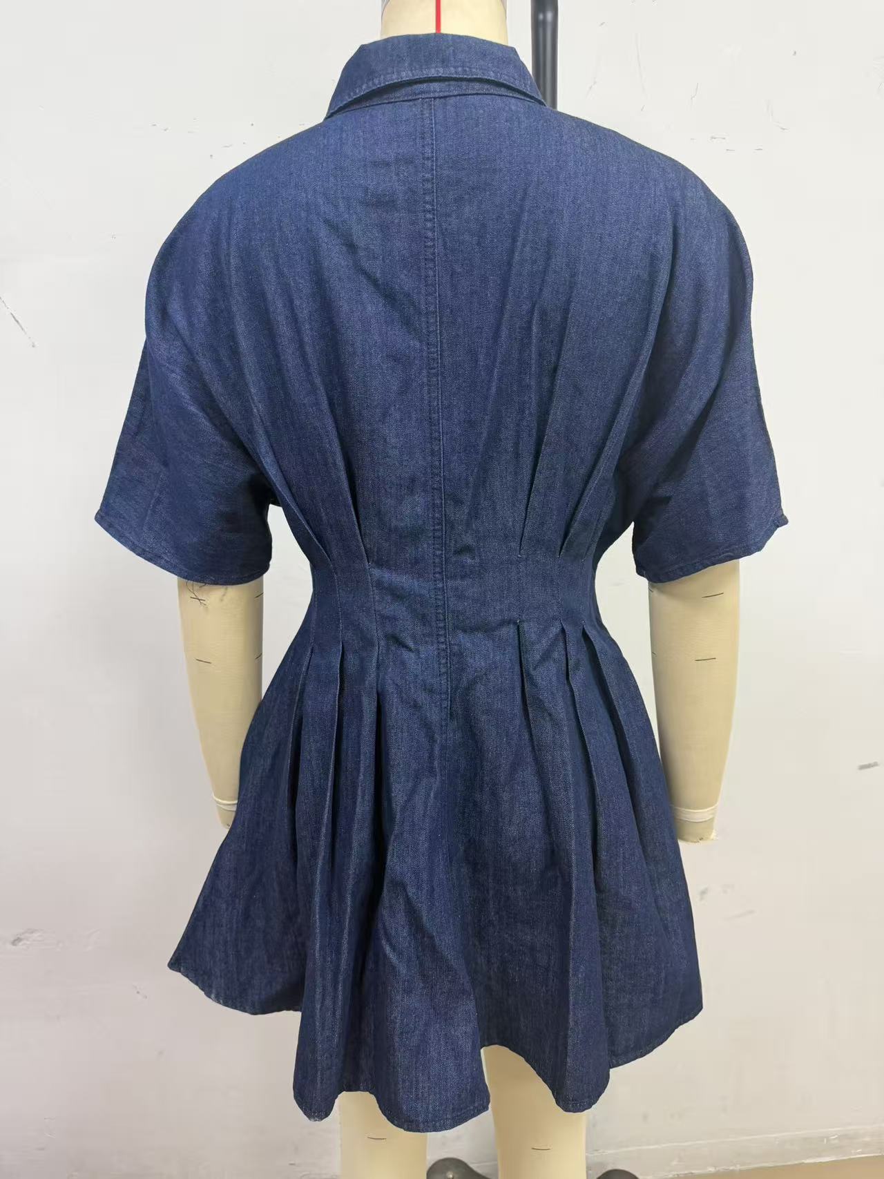 Women spring elegant denim short-sleeved dress
