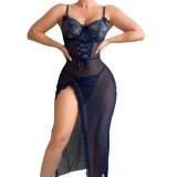 Women sexy lace see-through bodysuit/lingerie two-piece set