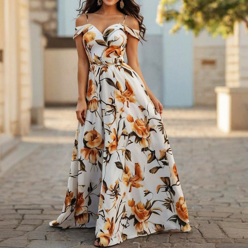 Women Summer Print Sexy Strapless Strap Dress