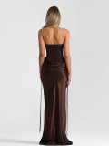 Women Solid Color Corset Slim Waist Ribbon Long Dress