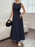 Summer Women Sleeveless Ruched Elegant Long Dress