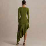 Spring Women Ruched Slim Fit Asymmetrical Dress