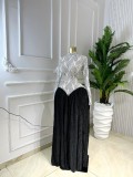 Winter Women Stand Collar Long Sleeve Patchwork Ruched Maxi Dress