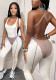 Women Patchwork Color Block Strap Low Back Yoga Jumpsuit
