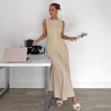 Summer Women Sleeveless Ruched Elegant Long Dress